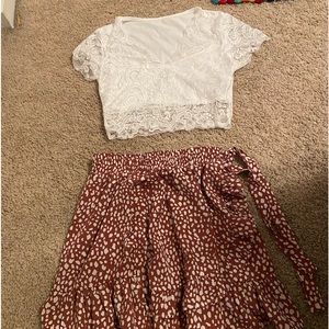 A set. Off of shein. Shirt never worn. Skirt worn once size XS